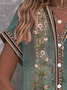 V Neck Short Sleeve Floral Printing Regular Micro-Elasticity Regular Fit Button Up Shirt Shirt For Women