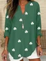 St. Patrick's Day V Neck Long Sleeve Shamrock Regular Loose Shirt For Women