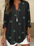 St. Patrick's Day V Neck Long Sleeve Shamrock Regular Loose Shirt For Women