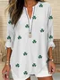 St. Patrick's Day V Neck Long Sleeve Shamrock Regular Loose Shirt For Women