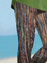 Casual Abstract Stripes Capris Elastic Waist Printing Leggings