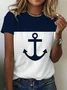 Casual Anchor Print Crew Neck Short Sleeve T-shirt