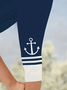 Casual Anchor Capris Elastic Waist Printing Leggings