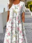 Women Floral Print Crew Neck Half Sleeve Comfy Vintage Maxi Dress