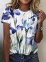 Casual Floral Crew Neck Short Sleeve T-shirt