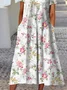 Women Floral Print Crew Neck Half Sleeve Comfy Vintage Maxi Dress