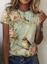 Casual Floral Crew Neck Short Sleeve Vintage T-shirt