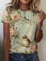 Casual Floral Crew Neck Short Sleeve Vintage T-shirt