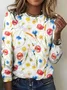 Casual Spring Floral Art Print Crew Neck Long Sleeve T-shirt