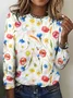 Casual Spring Floral Art Print Crew Neck Long Sleeve T-shirt