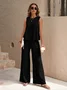 Women Plain Crew Neck Sleeveless Comfy Casual Top With Pants Two-Piece Set