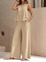 Women Plain Crew Neck Sleeveless Comfy Casual Top With Pants Two-Piece Set