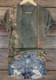 Vintage Casual Floral Print Crew Neck Short Sleeve T-shirt