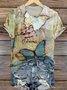 Vintage Butterfly Art Pattern Print Crew Neck Short Sleeve T-shirt