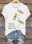 Casual Dragonfly Pattern Crew Neck Short Sleeve T-shirt