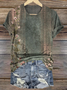 Vintage Casual Floral Print Crew Neck Short Sleeve T-shirt