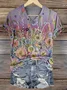 Casual Floral Art Print V Neck Short Sleeve T-shirt
