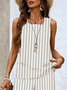 Women Striped Crew Neck Sleeveless Comfy Casual Printing Top With Pants Two-Piece Set
