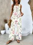 Women Floral Crew Neck Sleeveless Comfy Casual Printing Top With Pants Two-Piece Set