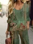 Women Floral Crew Neck Long Sleeve Comfy Casual Printing Top With Pants Two-Piece Set