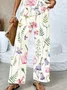 Women Floral Crew Neck Sleeveless Comfy Casual Printing Top With Pants Two-Piece Set