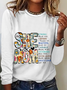Crew Neck Long Sleeve Text Letters Regular Medium Elasticity Loose Blouse_ For Women