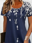 Women Floral Crew Neck Short Sleeve Comfy Casual Printing Mini Dress