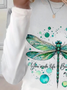 Casual Dragonfly Pattern Crew Neck Long Sleeve T-shirt