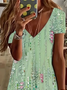 Women Floral V Neck Short Sleeve Comfy Casual Printing Knee Length Dress