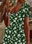 Women Floral V Neck Short Sleeve Comfy Casual Printing Knee Length Dress