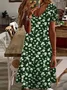 Women Floral V Neck Short Sleeve Comfy Casual Printing Knee Length Dress