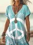 Women Hippie V Neck Short Sleeve Comfy Casual Printing Maxi Dress
