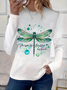 Casual Dragonfly Pattern Crew Neck Long Sleeve T-shirt
