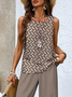 Women Geometric Crew Neck Sleeveless Comfy Casual Printing Top With Pants Two-Piece Set