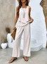 Women Plain Crew Neck Sleeveless Comfy Casual Top With Pants Two-Piece Set