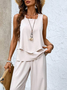 Women Plain Crew Neck Sleeveless Comfy Casual Top With Pants Two-Piece Set