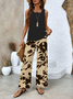Women Floral Crew Neck Sleeveless Comfy Casual Printing Top With Pants Two-Piece Set