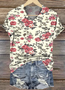 Casual Floral V Neck Short Sleeve T-shirt