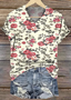 Casual Floral V Neck Short Sleeve T-shirt