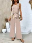 Women Floral Crew Neck Sleeveless Comfy Casual Printing Top With Pants Two-Piece Set