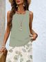 Women Floral Crew Neck Sleeveless Comfy Casual Top With Pants Two-Piece Set