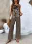 Women's Geometric Printing Two-Piece Set Daily Sleeveless Casual Summer Top With Pants Matching Set