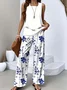 Women Floral Two-Piece Set Daily Sleeveless Casual Summer Top With Pants Matching Set