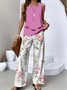 Women Floral Two-Piece Set Daily Sleeveless Casual Summer Top With Pants Matching Set