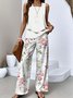 Women Floral Two-Piece Set Daily Sleeveless Casual Summer Top With Pants Matching Set