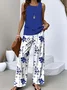 Women Floral Two-Piece Set Daily Sleeveless Casual Summer Top With Pants Matching Set