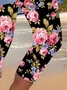 Women Floral Capris Elastic Waist Pants Casual Summer Trousers