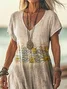 Women Floral V Neck Short Sleeve Comfy Casual Printing Maxi Dress