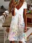 Women Floral V Neck Short Sleeve Comfy Casual Printing Knee Length Dress