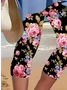 Women Floral Capris Elastic Waist Pants Casual Summer Trousers